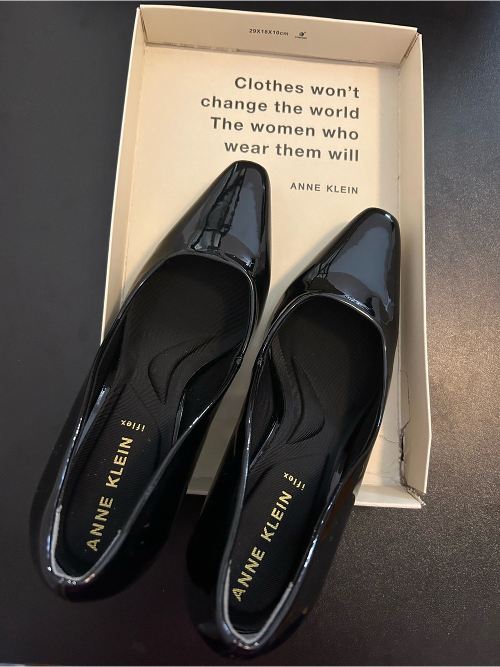 Anne Klein Black Patent Pointed Flats with Cushioned Insole